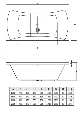 Фото акриловая ванна c-bath talia 200x90 см cbq004004