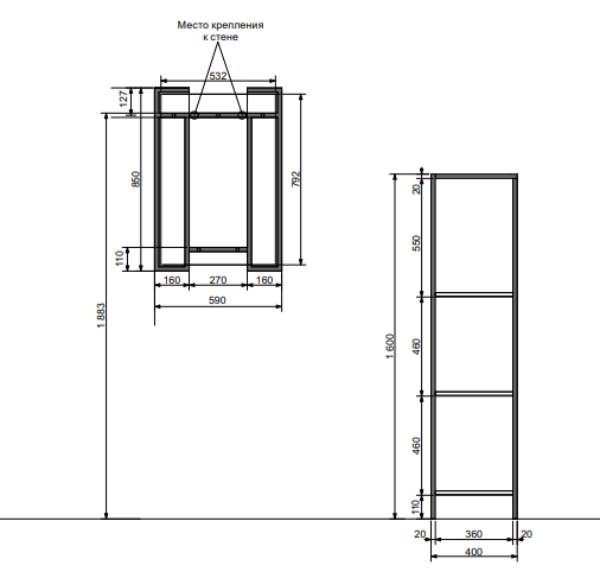 Фото стеллаж напольный эстет comfort loft 40 см l/r фр-00003670