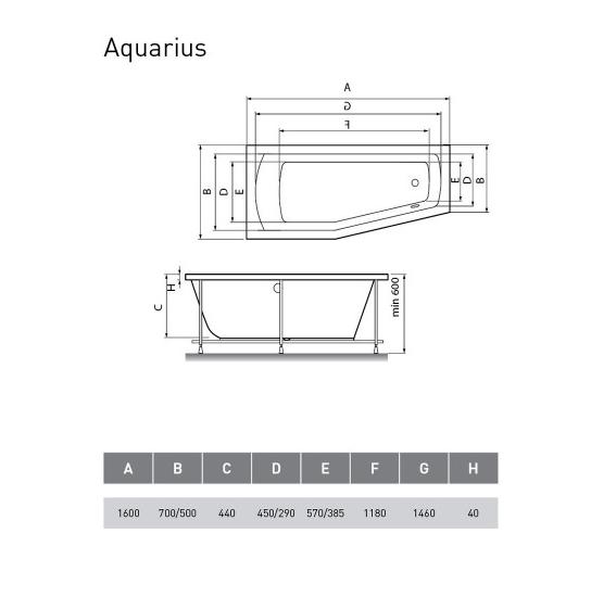 Фото акриловая ванна relisan aquarius 160x70 см l