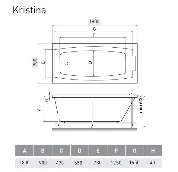 Фото акриловая ванна relisan kristina 180x90 см гл000027315