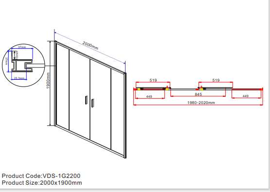 Фото душевая дверь vincea garda 200 см vds-1g2200ch