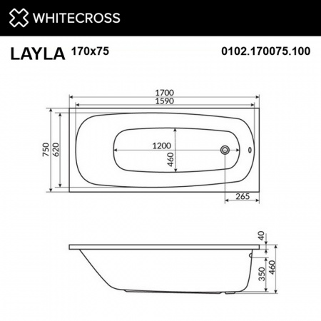Фото акриловая ванна whitecross layla 170x75 см line nano 0102.170075.100.linenano.cr