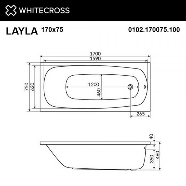 Фото акриловая ванна whitecross layla 170x75 см line nano 0102.170075.100.linenano.cr
