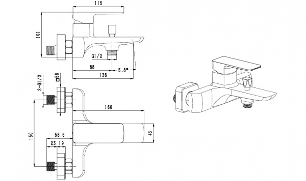Фото смеситель для ванны allen brau infinity 5.21a06-bn никель браш