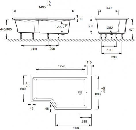 Фото акриловая ванна jacob delafon bain douche neo 150x80 см e6d119r-00 r