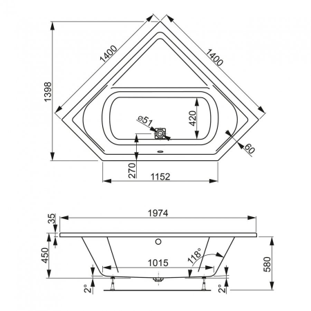 Фото акриловая ванна vagnerplast cavallo corner 140x140 см