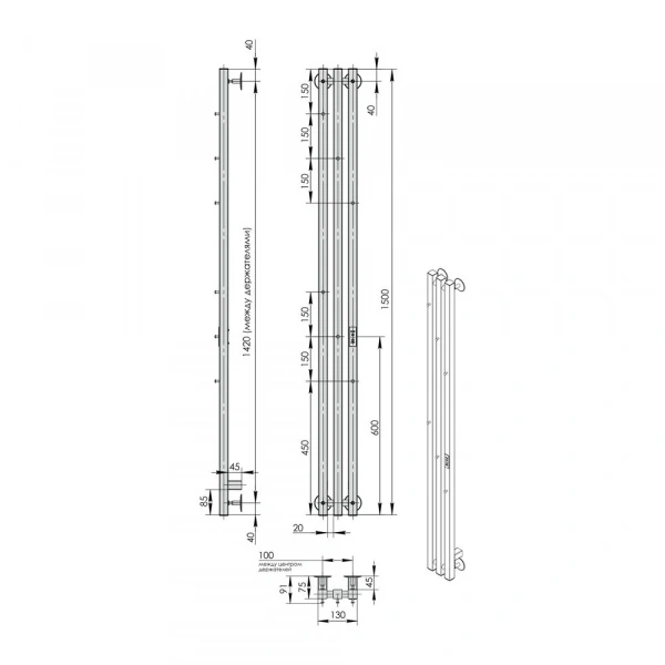 Фото электрический полотенцесушитель indigo  style 3 pro 150/13 lspre150-13wmrt