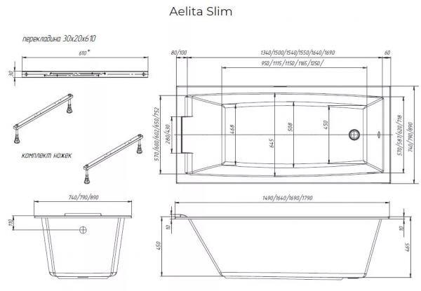 Фото акриловая ванна 1marka aelita 180x75 см slim