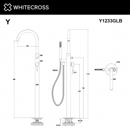 Фото напольный смеситель для ванны whitecross y y1233glb, цвет: золото