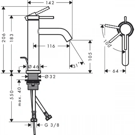 Фото смеситель для раковины hansgrohe tecturis s 73314140