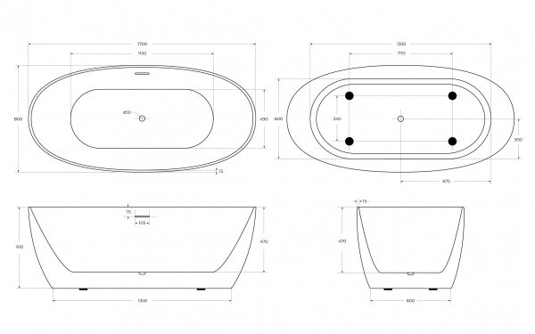 Фото акриловая ванна belbagno bb414-1700-800 170x80 см