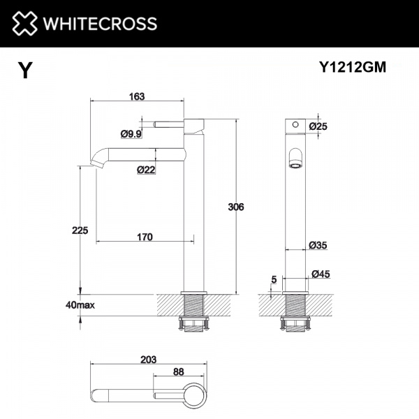 Фото смеситель для раковины whitecross y y1212gm, цвет: оружейная сталь