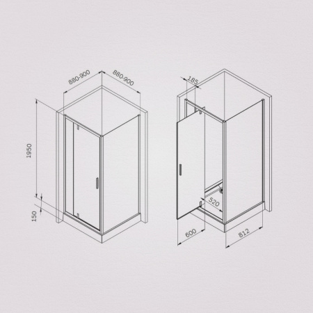 Фото душевое ограждение am.pm gem 90x90 см w90g-404-9090-bt