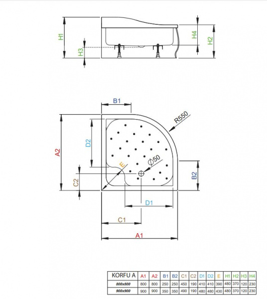 Фото поддон акриловый radaway korfu a 80 см 4s88400-03
