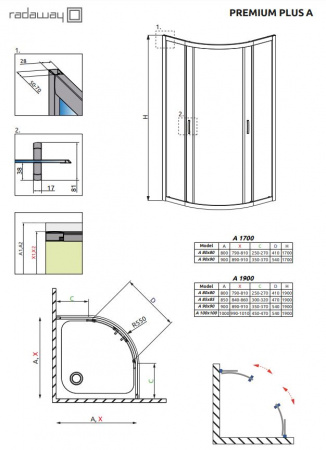 Фото душевое ограждение radaway premium plus a 100x100 см 30423-01-06n
