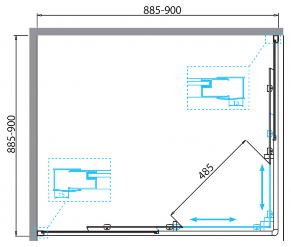 Фото душевое ограждение belbagno due 90x90 см due-a-2-90-p-cr