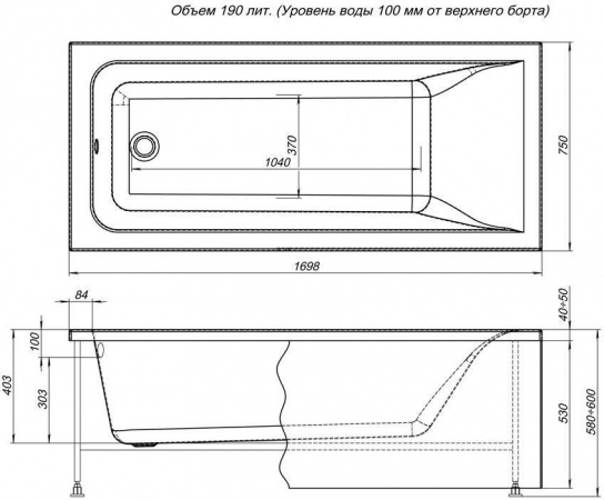 Фото акриловая ванна aquanet bright 170x75 см 00232982 + 00196049