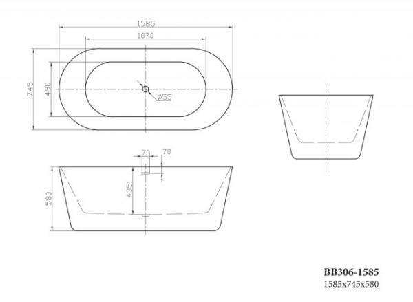 Фото акриловая ванна belbagno bb306-1585 160x75 см
