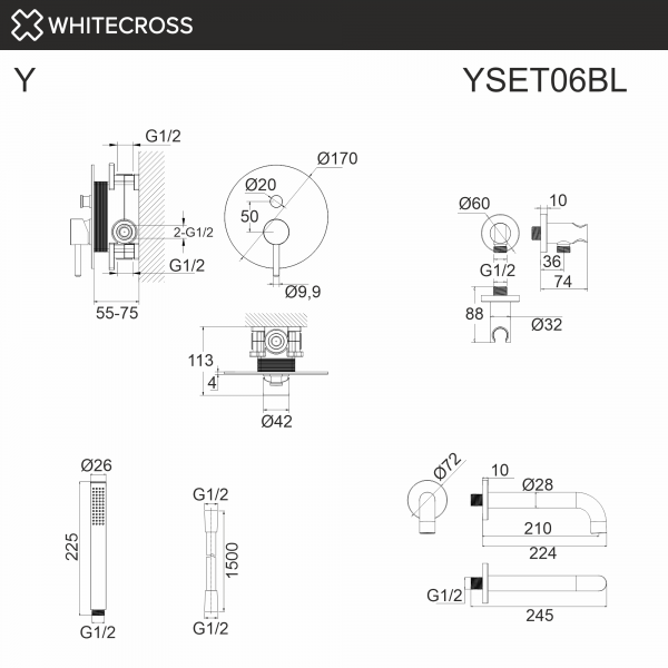 Фото душевой набор со встроенным смесителем whitecross y yset06bl, цвет: черный