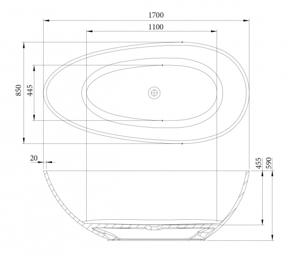 Фото ванна из искусственного камня c-bath demetra 170x85 см cbm002001