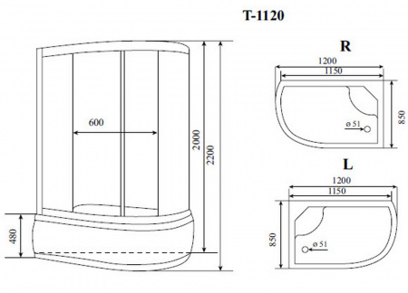 Фото душевая кабина timo т-6620 black r fabric 120x85 см