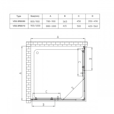 Фото душевое ограждение vincea rapid 90x90 см  vss-3r80/90mt