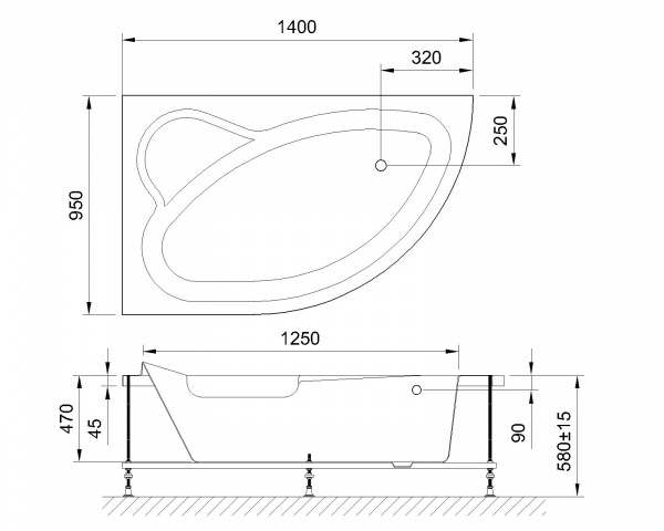 Фото акриловая ванна royal bath alpine de luxe rb819103dl-l 140x95 см