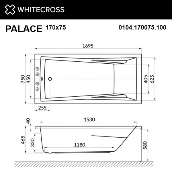 Фото акриловая ванна whitecross palace 170x75 см soft 0104.170075.100.soft.cr