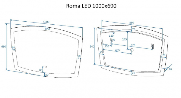 Фото зеркало art&max roma 100 см am-rom-1000-700-ds-f