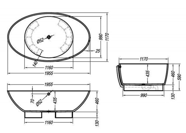 Фото ванна из искусственного камня kolpa-san tristan fs 196x117 см