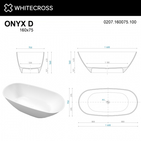 Фото ванна из искусственного камня whitecross onyx d 160x75 см 0207.160075.100