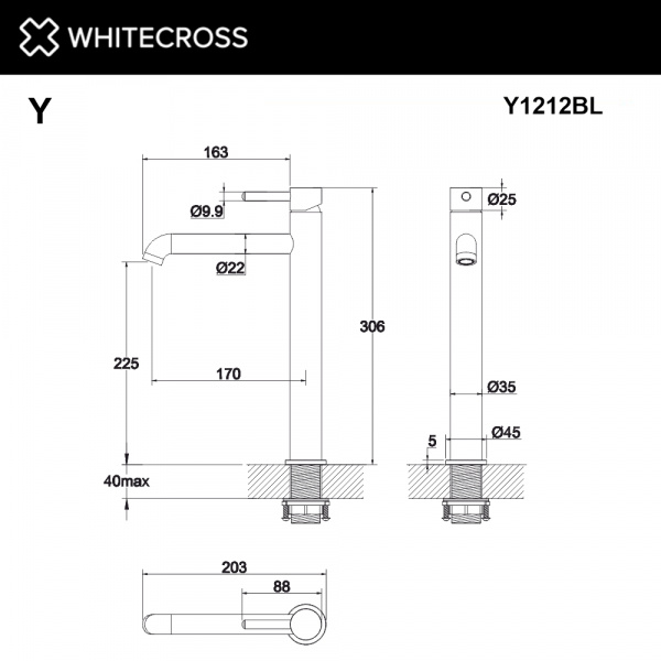Фото смеситель для раковины whitecross y y1212bl, цвет: черный