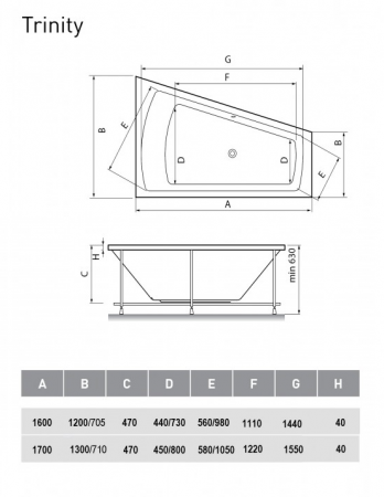 Фото акриловая ванна vayer trinity 170x130 см r