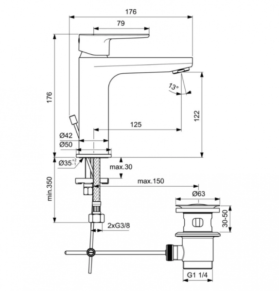 Фото смеситель для раковины ideal standard cerafine d bc699xg