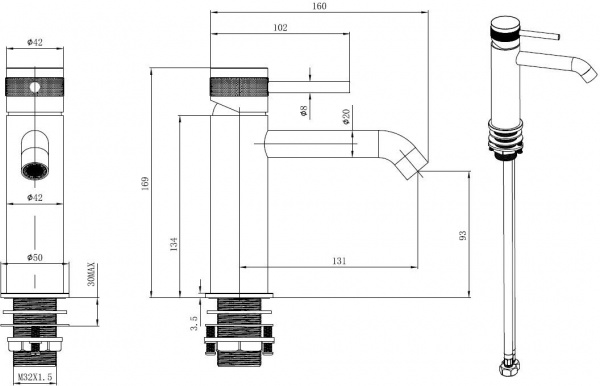 Фото смеситель для раковины allen brau priority 5.31a01-mg графит браш