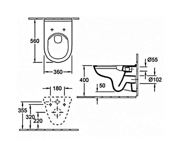 Фото унитаз подвесной aquareduct с крышкой villeroy & boch o.novo 56 см 5660h101