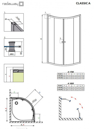 Фото душевое ограждение radaway classic a 90x90 см 30000-04-02