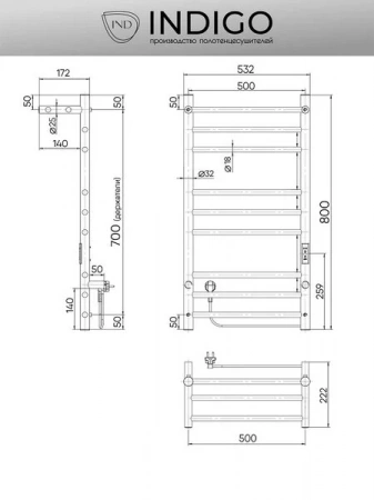 Фото электрический полотенцесушитель indigo line trinity 80/50 lсlte80-50prt