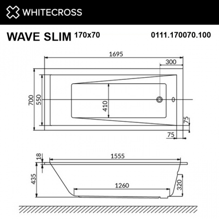 Фото акриловая ванна whitecross wave 170x70 см soft 0111.170070.100.soft.cr