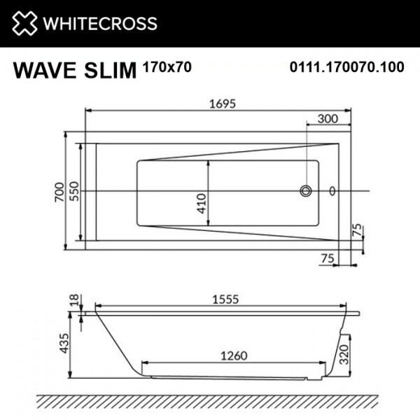 Фото акриловая ванна whitecross wave slim 170x70 см 0111.170070.100
