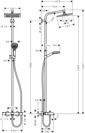 Фото душевая стойка hansgrohe crometta e 240 1jet showerpipe 27298000