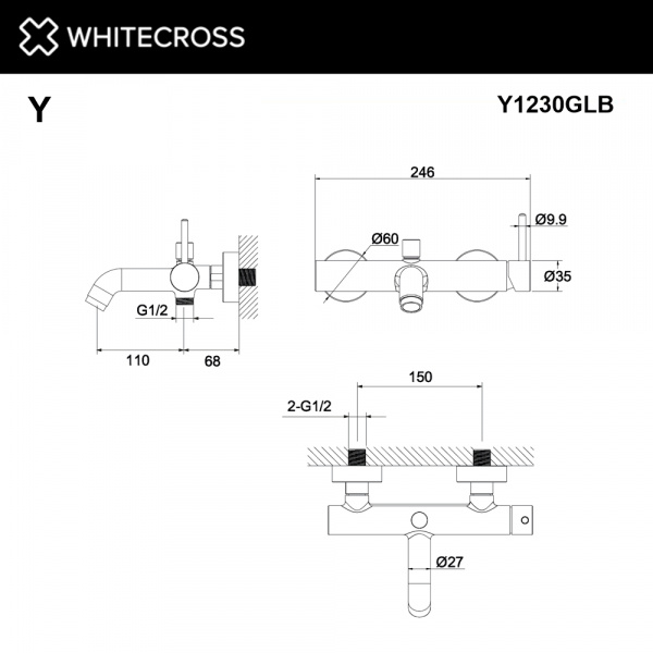 Фото смеситель для ванны whitecross y y1230glb, цвет: золото брашированное