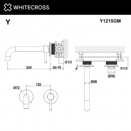 Фото встраиваемый смеситель для раковины whitecross y y1215gm, цвет: оружейная сталь