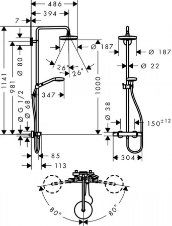 Фото душевая стойка hansgrohe croma select s 27254400