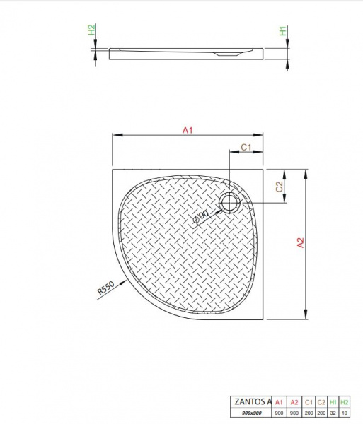 Фото поддон radaway zantos a 90 см m3zna9090-06