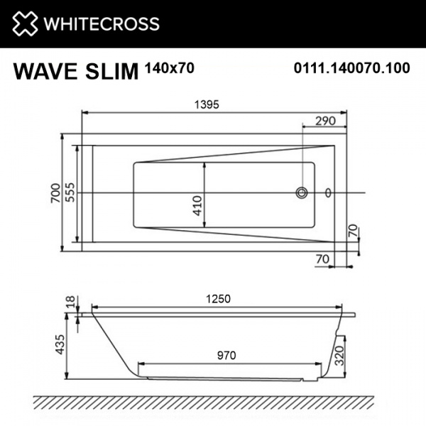 Фото акриловая ванна whitecross wave slim 140x70 см 0111.140070.100