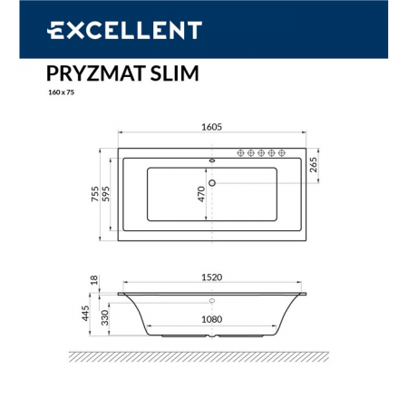 Фото акриловая ванна excellent pryzmat slim 160x75 см