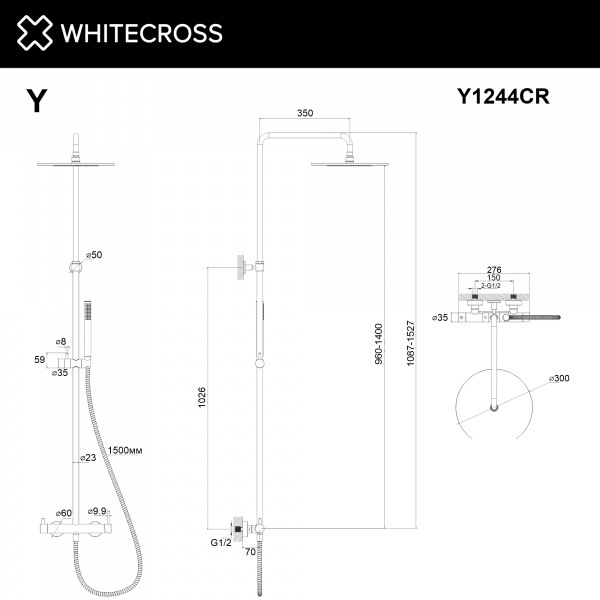 Фото душевая стойка whitecross y y1244cr, цвет: хром