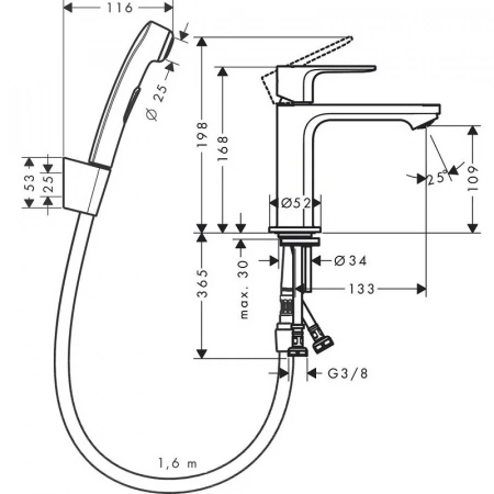Фото смеситель для раковины hansgrohe rebris e 72216000