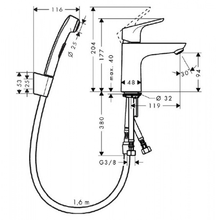 Фото смеситель с гигиеническим душем hansgrohe focus 31927000